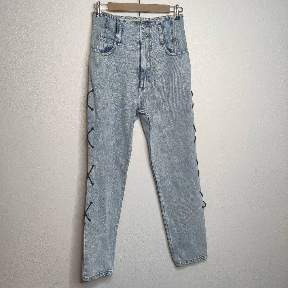 Y2K Retro High Rise Light Wash Crisscross Detail Jeans Size 9
